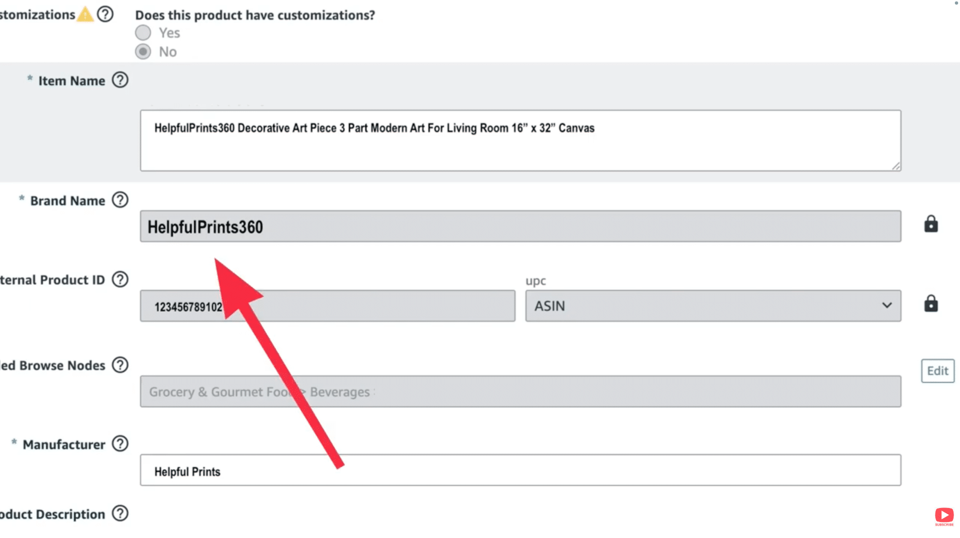 Amazon Seller Central brand name field during listing creation