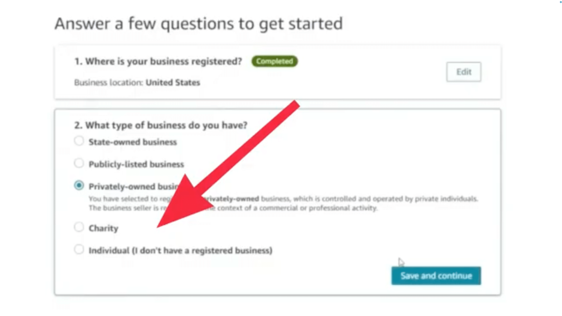 Amazon seller application option for individual seller