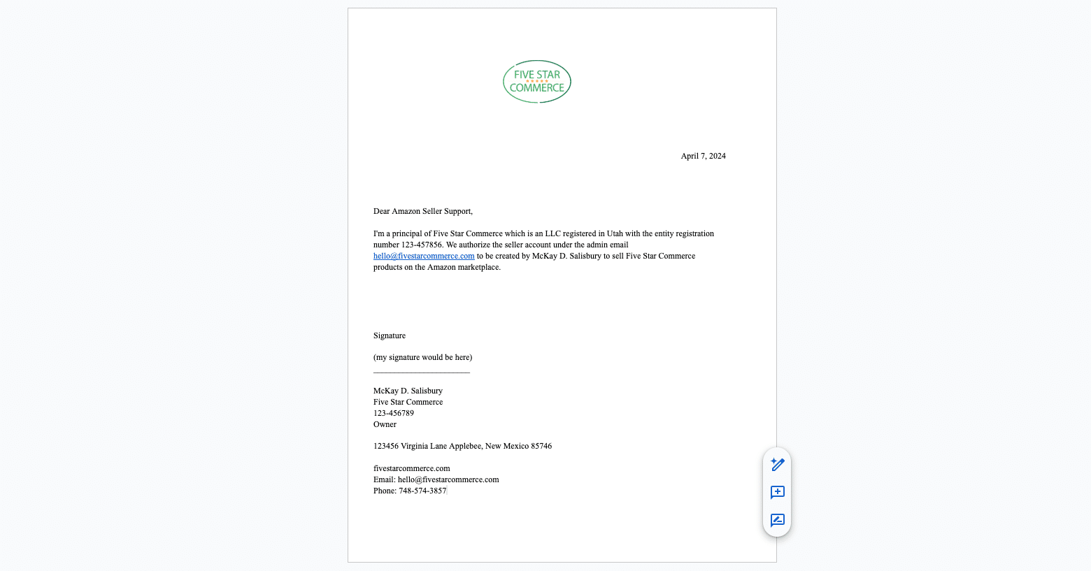 Screenshot 2026-03-16 at 11.57.31 AM Amazon Letter of Authorization template example for seller account verification