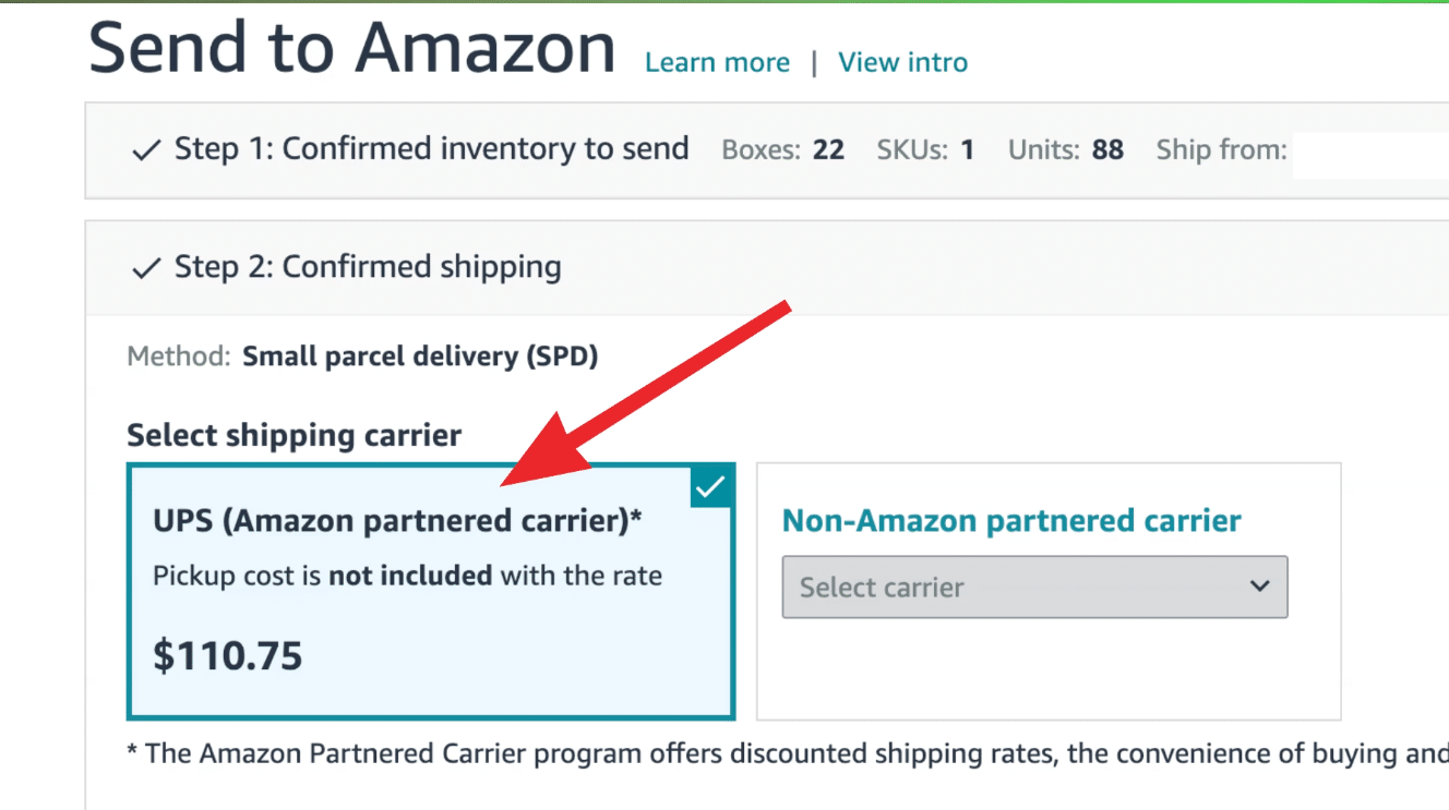 Amazon partnered carrier shipping credit example