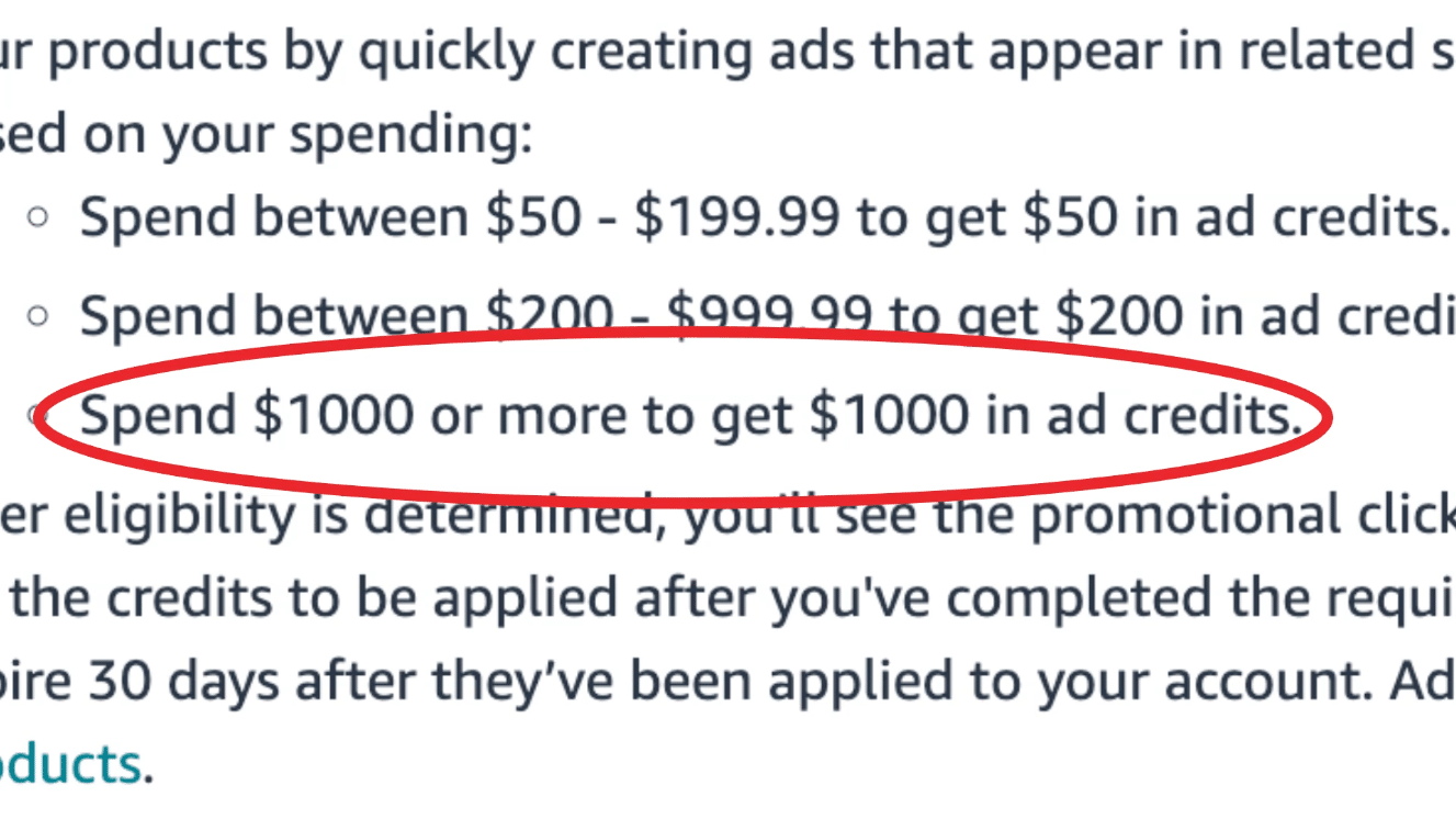 Amazon $1000 advertising credit requirement