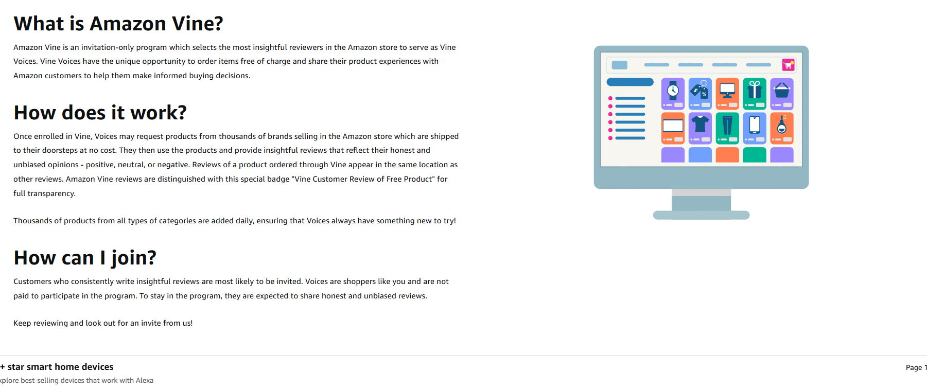 Amazon Vine explainer page describing Vine Voices and how the review program works